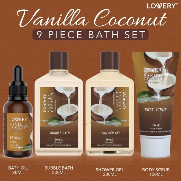 Vanilla Coconut Home Spa Gift Basket - 9 Piece Bath & Body Set - Image 2