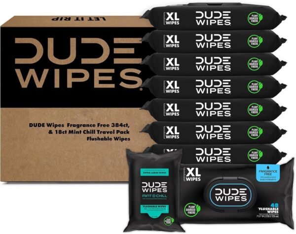 DUDE Wipes Flushable Wipes - Unscented & Mint, 8 Pack, 402 XL Wipes with Aloe Vera