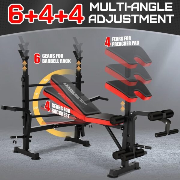 OPPSDECOR 660lb 6-in-1 Adjustable Weight Bench with Barbell Rack & Leg Developer for Full Body Strength Training - Image 5