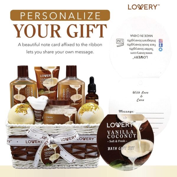 Vanilla Coconut Home Spa Gift Basket - 9 Piece Bath & Body Set - Image 4