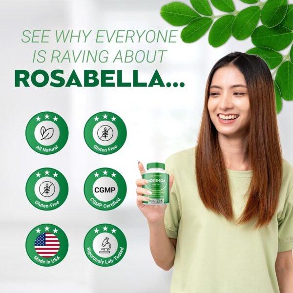 Rosabella Moringa Capsules (800mg) for Immune Support, Gut Health & Vitamins - Image 2