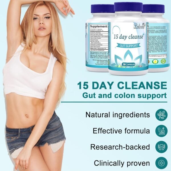 15-Day Gut Cleanse – Colon Detox with Senna, Cascara & Psyllium Husk, 30 Capsules - Image 2