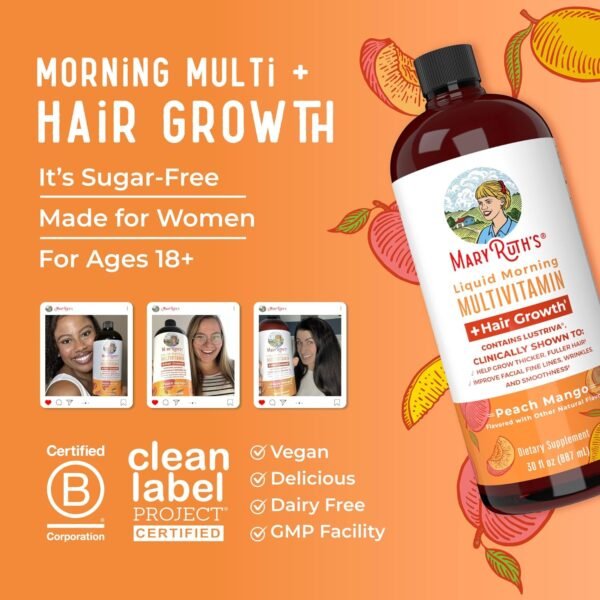 MaryRuth's Liquid Multivitamin + Hair Growth with Lustriva – Thicker Hair & Skin Support, 30 Fl Oz - Image 4