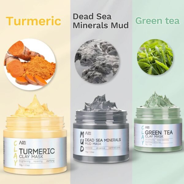 ANAI RUI Spa Facial Mask Set - Turmeric, Green Tea & Dead Sea Minerals Masks - Image 2