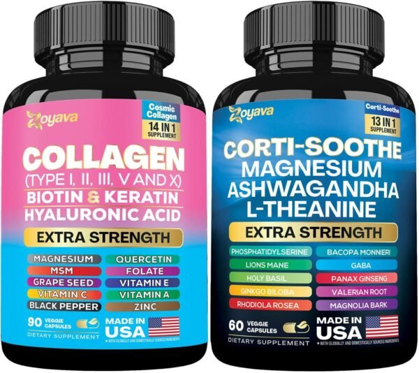 Zoy-Ava Corti-Soothe Cortisol Supplement – Magnesium, Ashwagandha, L-Theanine & Herbal Blend for Stress Relief – 60 Capsules