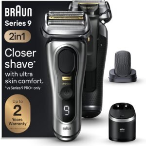 raun Series 9 PRO+ Electric Razor for Men, 5 Pro Shaving Elements and Shave-Preparing ProComfort Head for Closeness & Skin Comfort, 6in1 SmartCare Center, Wet or Dry Use, Charging Stand, 9597cc