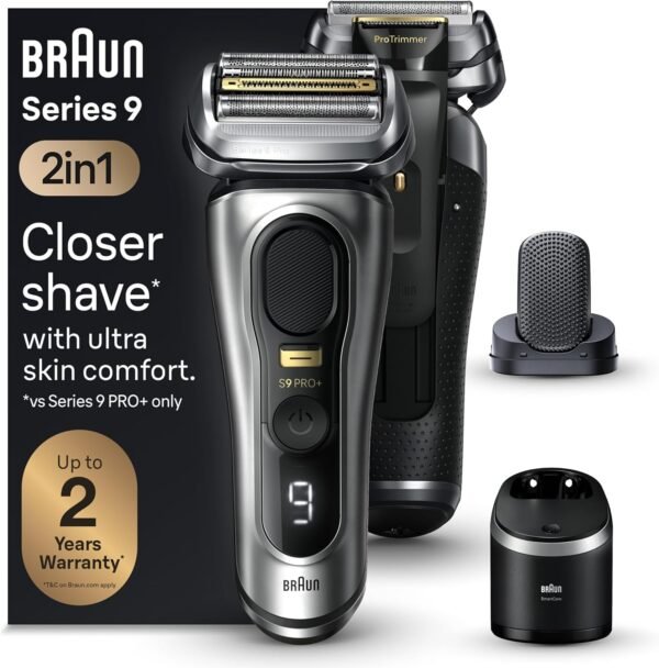 raun Series 9 PRO+ Electric Razor for Men, 5 Pro Shaving Elements and Shave-Preparing ProComfort Head for Closeness & Skin Comfort, 6in1 SmartCare Center, Wet or Dry Use, Charging Stand, 9597cc