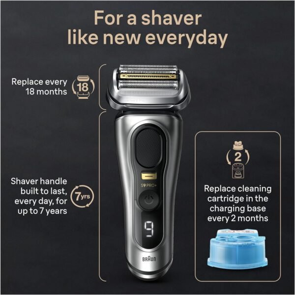 raun Series 9 PRO+ Electric Razor for Men, 5 Pro Shaving Elements and Shave-Preparing ProComfort Head for Closeness & Skin Comfort, 6in1 SmartCare Center, Wet or Dry Use, Charging Stand, 9597cc